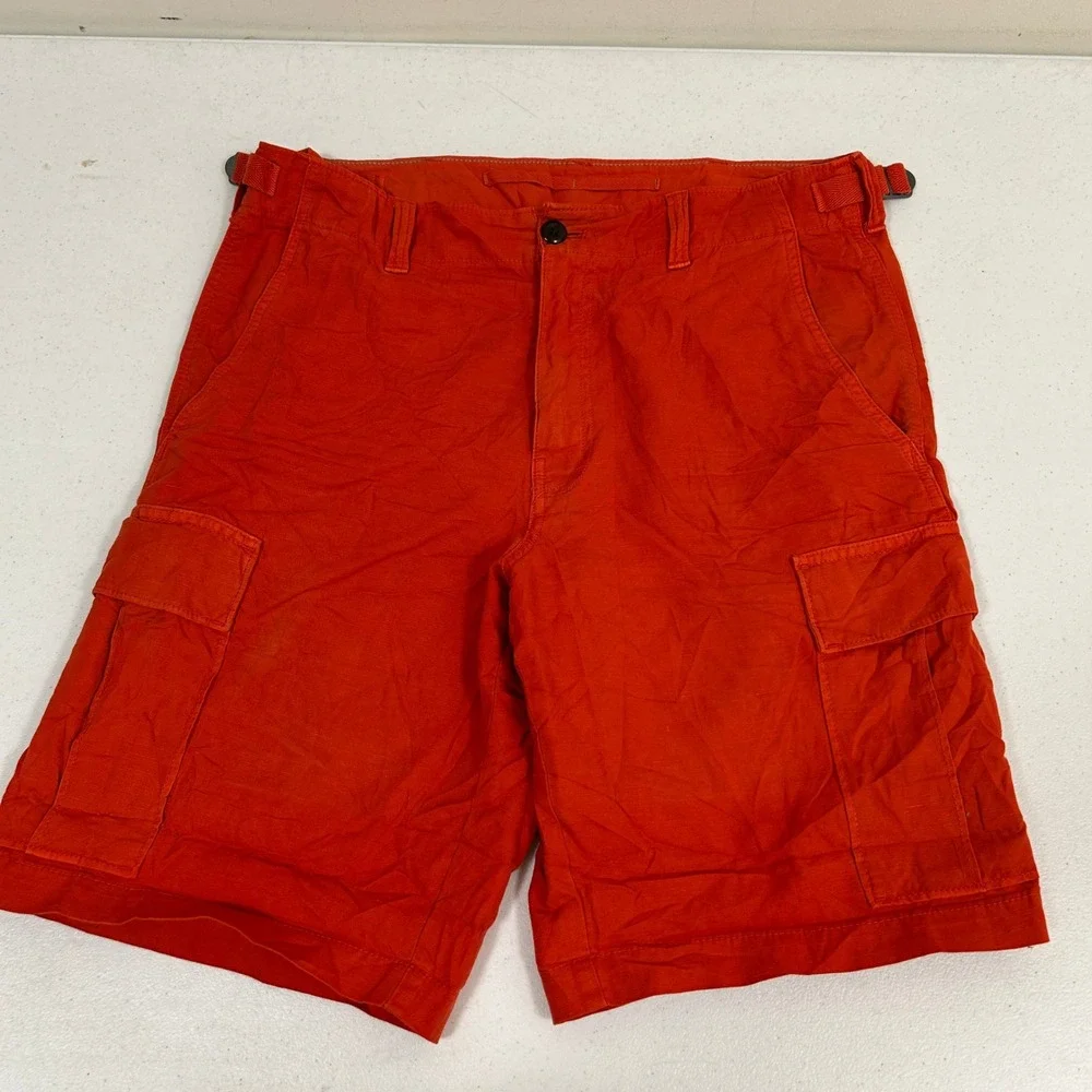 Banana Republic Mens 32 Cargo Shorts Burnt Orange Cotton Linen Utility 9 Inseam